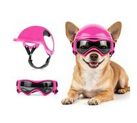 Billionchains Ensemble casque et lunettes de soleil pour chien de très petite taille, protection UV, casque de moto pour animaux domestiques avec trous d'oreille, protège les yeux et la tête du chiot