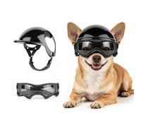 Billionchains Ensemble casque et lunettes de soleil pour chien, protection UV, casque de moto pour animal domestique avec trous d'oreille, protège les yeux et la tête du chiot pour la marche, la