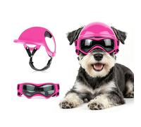 Billionchains Ensemble casque et lunettes de soleil pour petit chien, protection UV, casque de moto pour animaux domestiques avec trous d'oreille, protège les yeux et la tête des animaux de compagnie