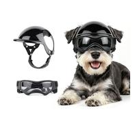 Billionchains Lot de 2 casques et lunettes de soleil pour petit chien - Protection UV pour petit chien, casque de moto pour animal domestique avec trous d'oreille, protège les yeux et la tête des