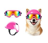 Billionchains Lunettes et casque pour petit chien - Protection UV - Casque de moto durable avec trou d'oreille - Lunettes et casque réglables pour animaux de compagnie de petite race