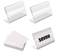 BILLIOTEAM Lot de 50 mini présentoirs transparents avec étiquettes vierges, 8,1 x 5,6 cm horizontalement incliné en forme de L en plastique pour nom, carte de prix, étiquette, comptoir