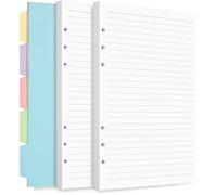 Billtigif Papier à écrire A5, 6 anneaux, 240 pages, Blanc, Classique, Recharge pour planificateur, journal, carnet de notes