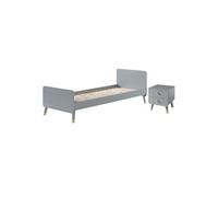 Chambre lit enfant 90x200 cm et chevet bois gris satiné Funy