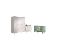 Pack - Lit Bébé, Armoire & Commode "Billy II" 60x120cm Blanc & Vert