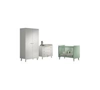 Pack - Lit Bébé, Armoire & Commode "Billy" 60x120cm Blanc & Vert