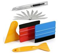 Billybath 15 PCS Kit de Marouflette, Kit d'Outils pour Covering Voiture, Ensemble d'Outils Film Covering Voiture avec Raclettes en Feutre, Grattoirs, Couteau de Précision avec 10 Lames