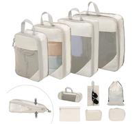 BillyBath Lot de 10 organiseurs de valise, sacs à vêtements, sacs à chaussures, organiseur de voyage, cubes de rangement, pour cosmétiques, sacs de voyage, Beige