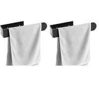 BillyBath Porte Serviette Salle de Bain Noir, Porte-Serviettes Murale Adhesif sans Perçage ou Perçage Installation, Porte Torchon Autocollant Support Serviette Cuisine (20 cm) (Lot de 2)