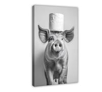 BILQAHT Impression sur toile amusante représentant un cochon avec une tête de papier toilette pour décoration de chambre à coucher, bureau, chambre à coucher, cadeau 40 x 60 cm