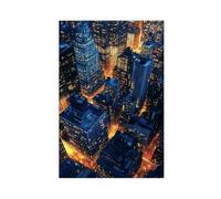 BILQAHT Impression sur toile Paysage urbain de nuit, horizon futuriste - Décoration pour chambre à coucher, bureau, chambre, cadeau - 40 x 60 cm