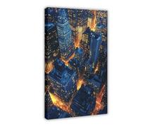 BILQAHT Impression sur toile Paysage urbain de nuit, horizon futuriste - Décoration pour chambre à coucher, bureau, chambre, cadeau - 30 x 45 cm