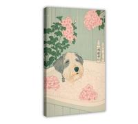 BILQAHT Impression sur toile Schnauzer dans la baignoire - Décoration de chambre à coucher, bureau, chambre - Cadeau - 30 x 45 cm