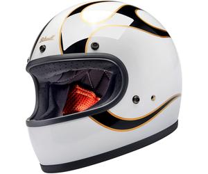 Biltwell Gringo Flames, casque intégral M Blanc/Noir/Or Blanc/Noir/Or