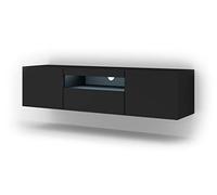 BIM Furniture Aura Meuble TV bas à suspendre ou debout universel avec LED Noir mat 150 x 37 x 42 cm