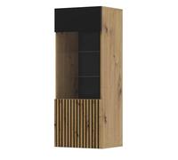 BIM Furniture AURIS Vitrine en Verre 115 cm avec étagères côté Meuble Vitrine bibliothèque Noir Mat/chêne Artisanal