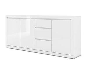 BIM Furniture Bello Bianco IV Commode avec 3 étagères et 3 tiroirs Buffet Blanc mat/blanc brillant 195 cm