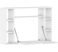 Bureau mural pliant Muse avec étagères blanc mat / blanc brillant