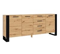 BIM Furniture Commode avec 3 Portes 4 Tiroirs, Grand Espace de Rangemen Salon Multifonctionnel Idéal pour Le Chambre à Coucher 197,5 x 45 x 87 cm chêne Nuka K