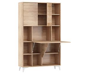 BIM Furniture Étagère de bureau pliable Megan 2 avec 2 étagères pour bureau à domicile ou à la maison - Bureau mural pour ordinateur portable - Table pliante pour ordinateur - Chêne Sonoma