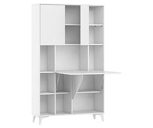 BIM Furniture Étagère de bureau pliable Megan 2 niveaux pour bureau à domicile ou bureau mural - Table pour ordinateur de bureau et ordinateur portable - Table pliante (Blanc mat)