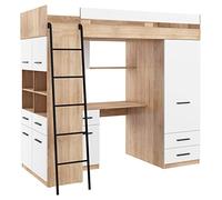 BIM Furniture Lit mezzanine niveau L - 200 x 90 cm - Lit superposé - Pour chambre d'enfant, bureau, armoire - Meubles pour enfant - Côté gauche (chêne Sonoma/blanc)