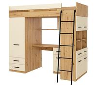 BIM Furniture Lit mezzanine niveau P - 200 x 90 cm - Lit superposé - Pour chambre d'enfant, bureau, armoire - Meubles pour enfant (chêne artisanal/crème)