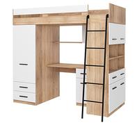BIM Furniture Lit mezzanine niveau P - 200 x 90 cm - Lit superposé - Pour chambre d'enfant, bureau, armoire - Meubles pour enfant - Côté droit (chêne Sonoma/blanc)