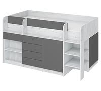 BIM Furniture Lit superposé Smile P - Meubles pour enfant - Ensemble de meubles pour chambre d'enfant, 1 lit avec bureau, étagères, tiroirs : côté droit (Craft White/Graphite)