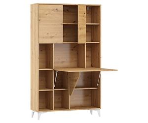 BIM Furniture Megan - Bureau pliable avec 2 étagères, pour bureau, mural, pour ordinateur portable, table rabattable (chêne Artisan)