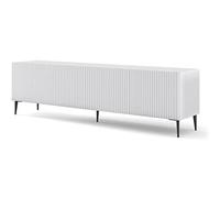 BIM Furniture Meuble bas TV de 200 cm - Aparador avec façades en MDF usiné, pieds en métal à ouverture poussée, armoire TV HiFi pour salon, couleur blanc mat