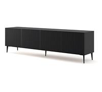 BIM Furniture Meuble TV bas 200 cm - Buffet avec façades en MDF fraisé - Push to Open - Pieds en métal noir - Meuble TV HiFi pour salon - Noir mat