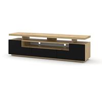 BIM Furniture Meuble TV bas Eva, 180 cm, double plateau de table, commode HiFi, (chêne artisanal/noir mat avec éclairage)