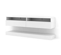BIM Furniture Meuble TV Duo avec 2 Portes + 2 étagères + Panneau Au Sol - Blanc Mat - L 160 X P 34 X H 30+11 Cm