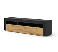 BIM Furniture Moreno Meuble TV bas universel 160 cm à suspendre ou à poser (noir mat / chêne artisan) 160 x 34,6 x 43 cm