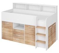 BIM Furniture NEO P Lit superposé pour enfant, ensemble de meubles pour chambre d'enfant, un lit avec bureau, étagères, tiroirs : côté droit (blanc/chêne Sonoma), 80 x 200 cm