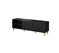 BIM Furniture PAFOS Meuble TV 150 cm avec façade fraisée en MDF de qualité supérieure - Meuble TV - Buffet Hi-Fi - Pieds scandinaves - Noir