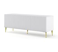 BIM Furniture Ravenna B - Meuble TV - 150 cm - 3D avec façade fraisée - Pieds en métal MDF de qualité supérieure - Buffet - Commode (blanc mat, pieds dorés)