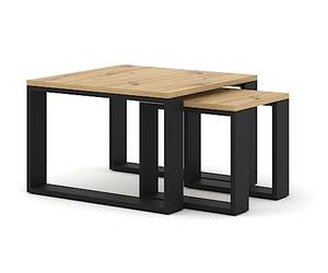 BIM Furniture Table Basse Double Gigogne Lot de 2, Idéal pour Salon, Chambre, Chêne Artisan et Pieds Noirs 60x60 cm Nuka M