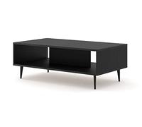 BIM Furniture Table Basse Ravenna B 90 x 60 cm - Décoration en MDF fraisé sur Pieds en métal Noir - Table Basse avec étagère (Noir Mat)