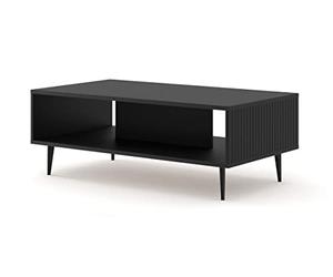 BIM Furniture Table Basse Ravenna B 90 x 60 cm - Décoration en MDF fraisé sur Pieds en métal Noir - Table Basse avec étagère (Noir Mat)