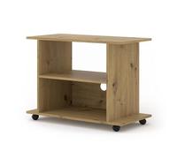 BIM Furniture Yogi - Support TV sur roulettes - 80 x 60 x 40 cm - Étagère basse avec étagères - Support TV moderne avec trou pour câble - Chêne artisanal