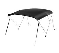 Bimini pour Bateau, Taud de Soleil Noir à 3 Arceaux pour Bateau, Toile 600D de Qualité Marine, Cadre en Aluminium avec Mât de Support Arrière et Coffre de Rangement(200-213cm/79-84in)