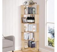 bimiti Bibliothèque d'angle en bois à 6 niveaux - 175 cm de haut - Grande étagère d'angle de rangement pour salon, maison, bureau