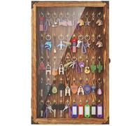 bimiti Grande vitrine murale pour porte-clés, 50 crochets | Porte en acrylique verrouillable, bois de pin massif carbonisé, pour leurres de pêche, montres de poche, étiquettes clés