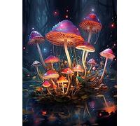 Bimkole 5D Diamond Painting DIY Kits Champignon Rose, Usine Broderie Diamant Kits De Broderie Au Point De Croix Strass Rond Résine Peinture Décor à La Maison 30X40cm