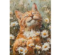 Bimkole 5D Diamond Painting DIY Kits Chat Orange, Marguerite, Animal Broderie Diamant Kits De Broderie Au Point De Croix Strass Rond Résine Peinture Décor à La Maison 30x40cm