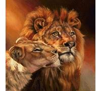 Bimkole 5D Diamond Painting DIY Kits Couple Lions, Animaux Broderie Diamant Kits De Broderie Au Point De Croix Strass Rond Résine Peinture Décor à La Maison 30X30 cm