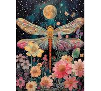 Bimkole 5D Diamond Painting DIY Kits Fleur De Libellule, Animal Broderie Diamant Kits De Broderie Au Point De Croix Strass Rond Résine Peinture Décor à La Maison 30x40cm