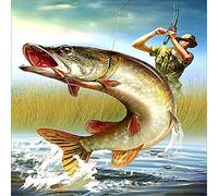 Bimkole 5D Diamond Painting DIY Kits Les Pêcheurs, Pêcheur Pêcheur Broderie Diamant Kits De Broderie Au Point De Croix Strass Rond Résine Peinture Décor à La Maison, (40x40 cm)